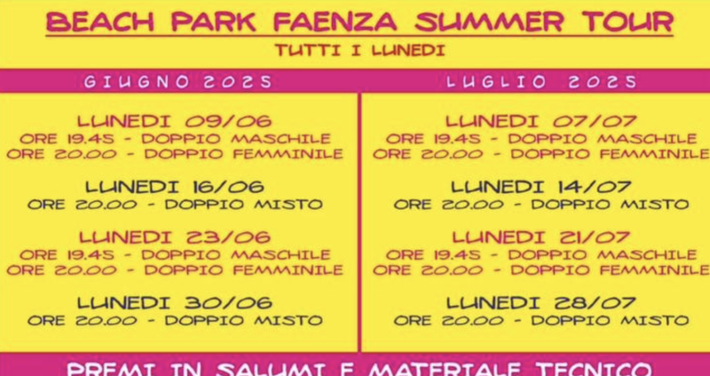 Beach Park Faenza summer tour